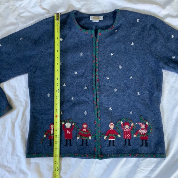 100% Lambswool Talbots Zip Front Cardigan Christmas Embroidered size L - Picture 3 of 12